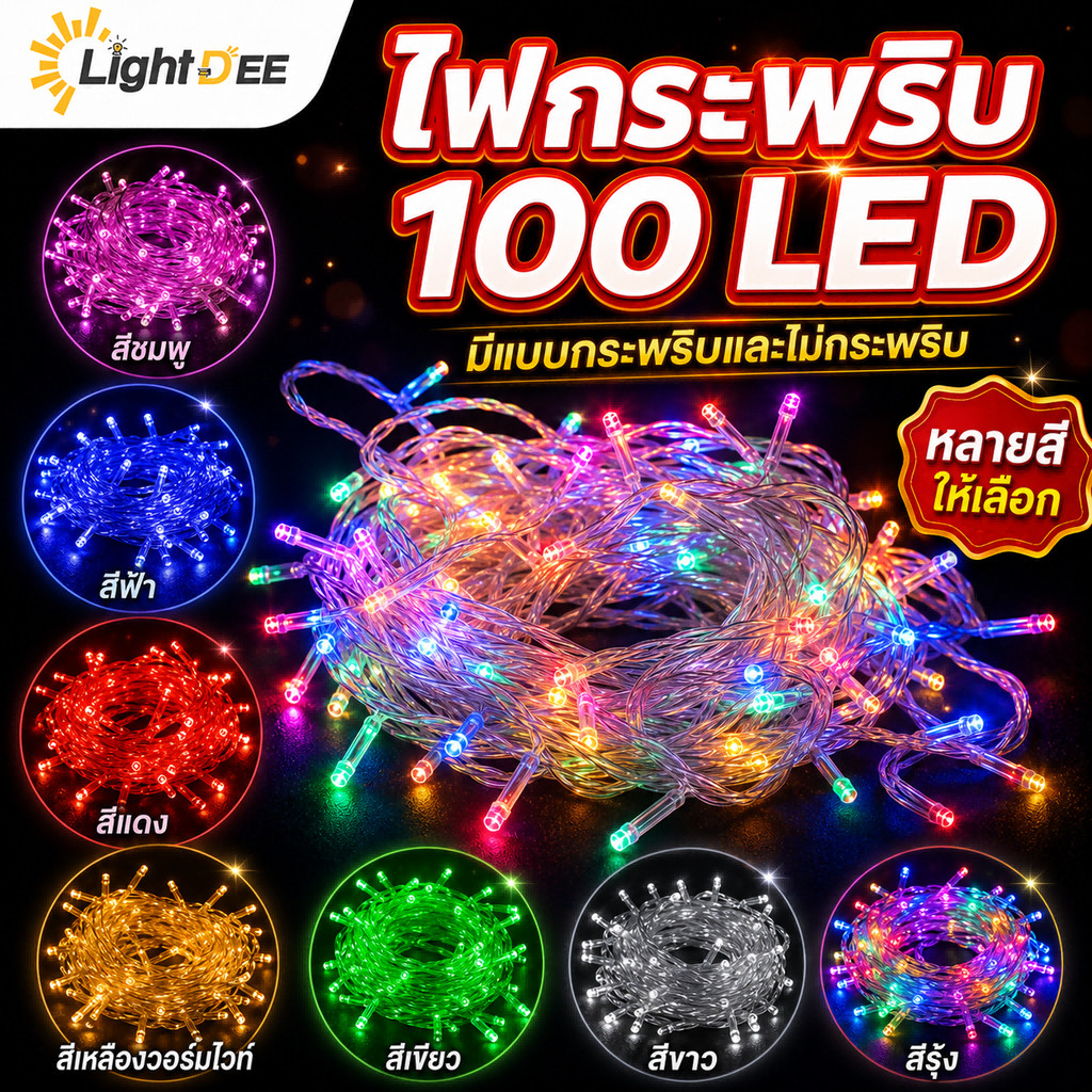 ไฟตกแต่ง ไฟหยดน้ำ ไฟประดับ LED 100 ดวง 220V กันน้ำ กระพริบ 3.5w ไฟ led ไฟกระพริบ Warm White