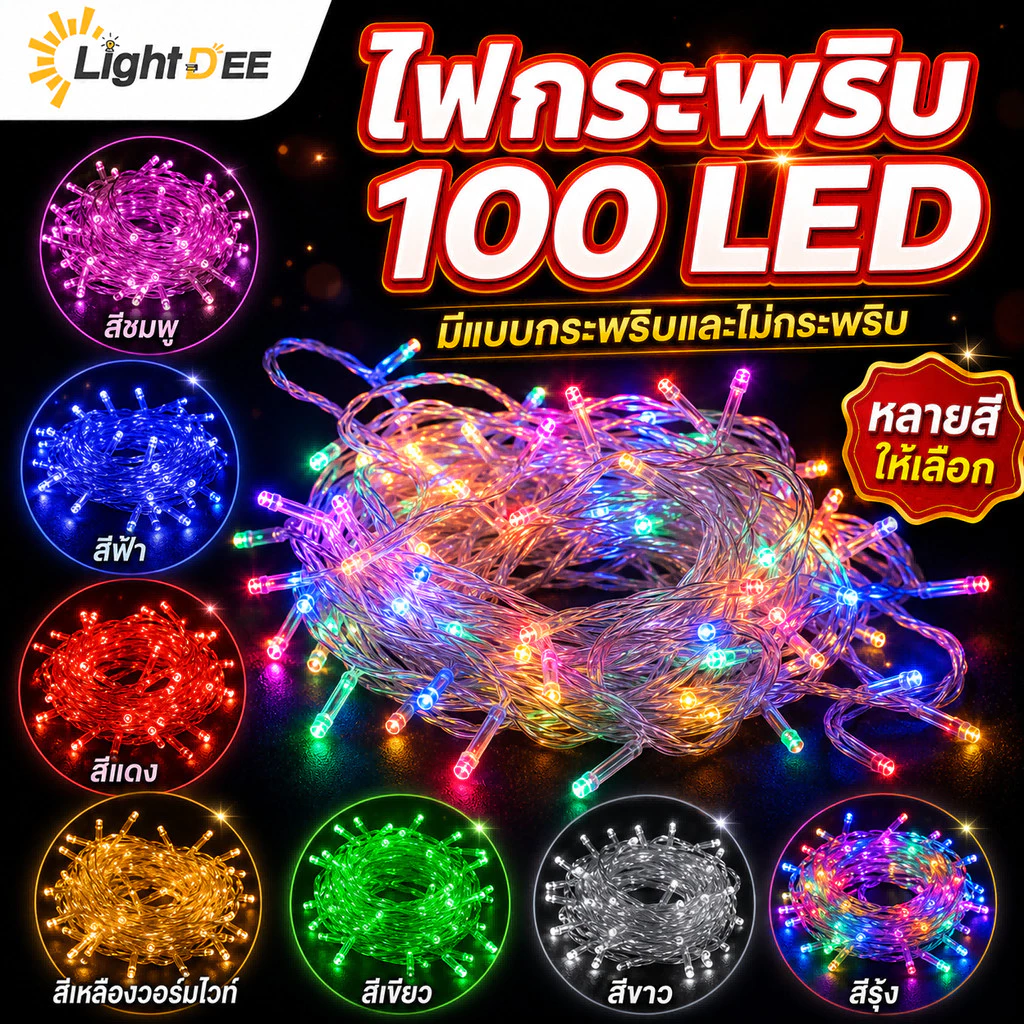 ไฟตกแต่ง ไฟหยดน้ำ ไฟประดับ LED 100 ดวง 220V กันน้ำ กระพริบ 3.5w ไฟ led ไฟกระพริบ Warm White