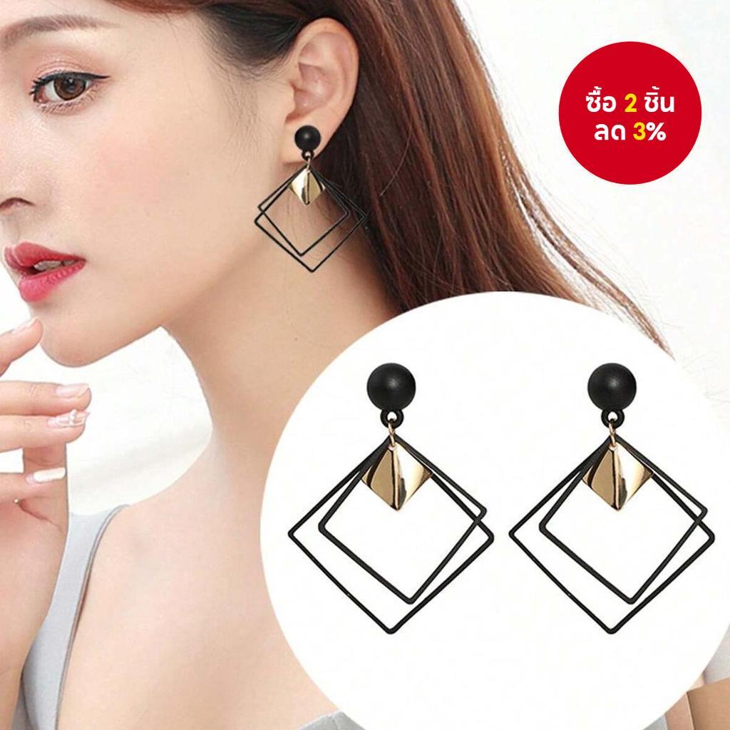 Minimalist Geometric Stud ต่างหู Hollow Diamond โลหะแฟชั่นเครื่องประดับ