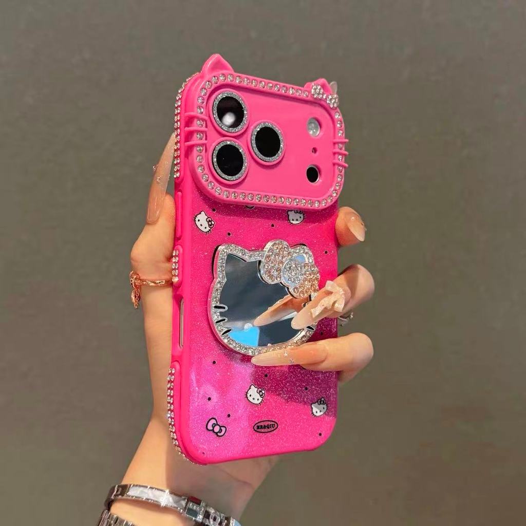 พรีเมี่ยมแววแมวกระจกกรอบขอบเพชรเคสโทรศัพท์เหมาะสําหรับ ไอโฟน 17 มือโปร สูงสุด 16 15 14 13 มือโปร สูงสุด ปลอกกันกระแทกเลนส์กล้องรวมทุกอย่างป้องกันฮาร์ดปกหลัง