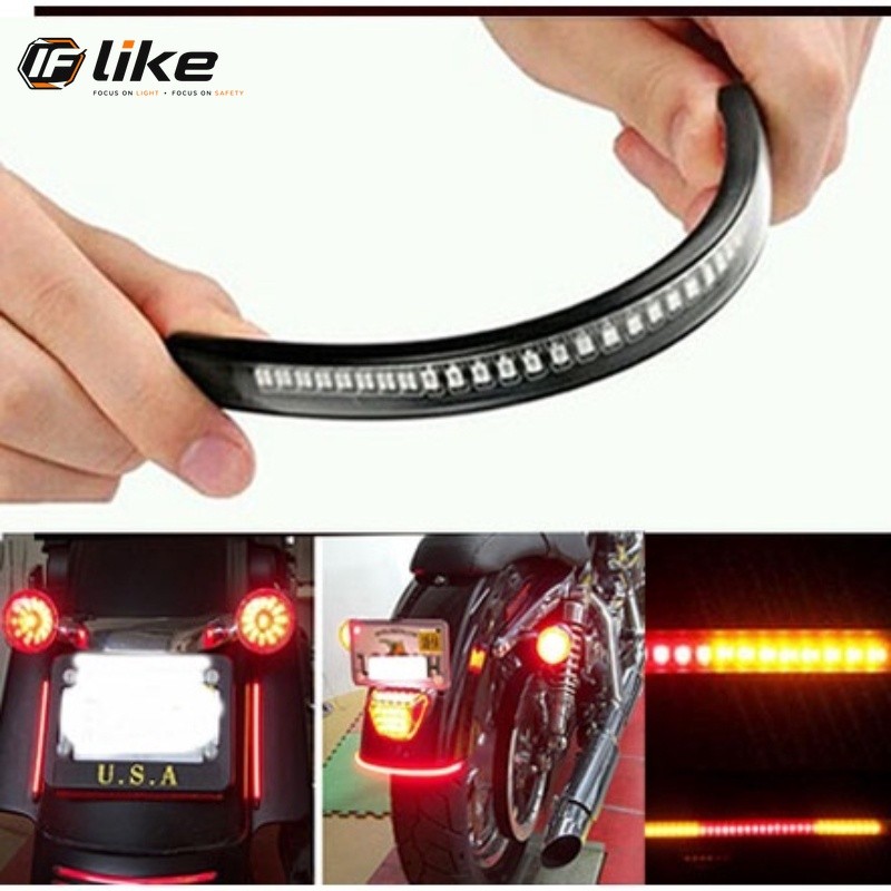 Flexible 48 LED Motorcycle Light Bar Strip Tail Turn Signal Tail Rear Brake Stop Bulb Lamp Brake Light 2835 3014 SMD Dual Color