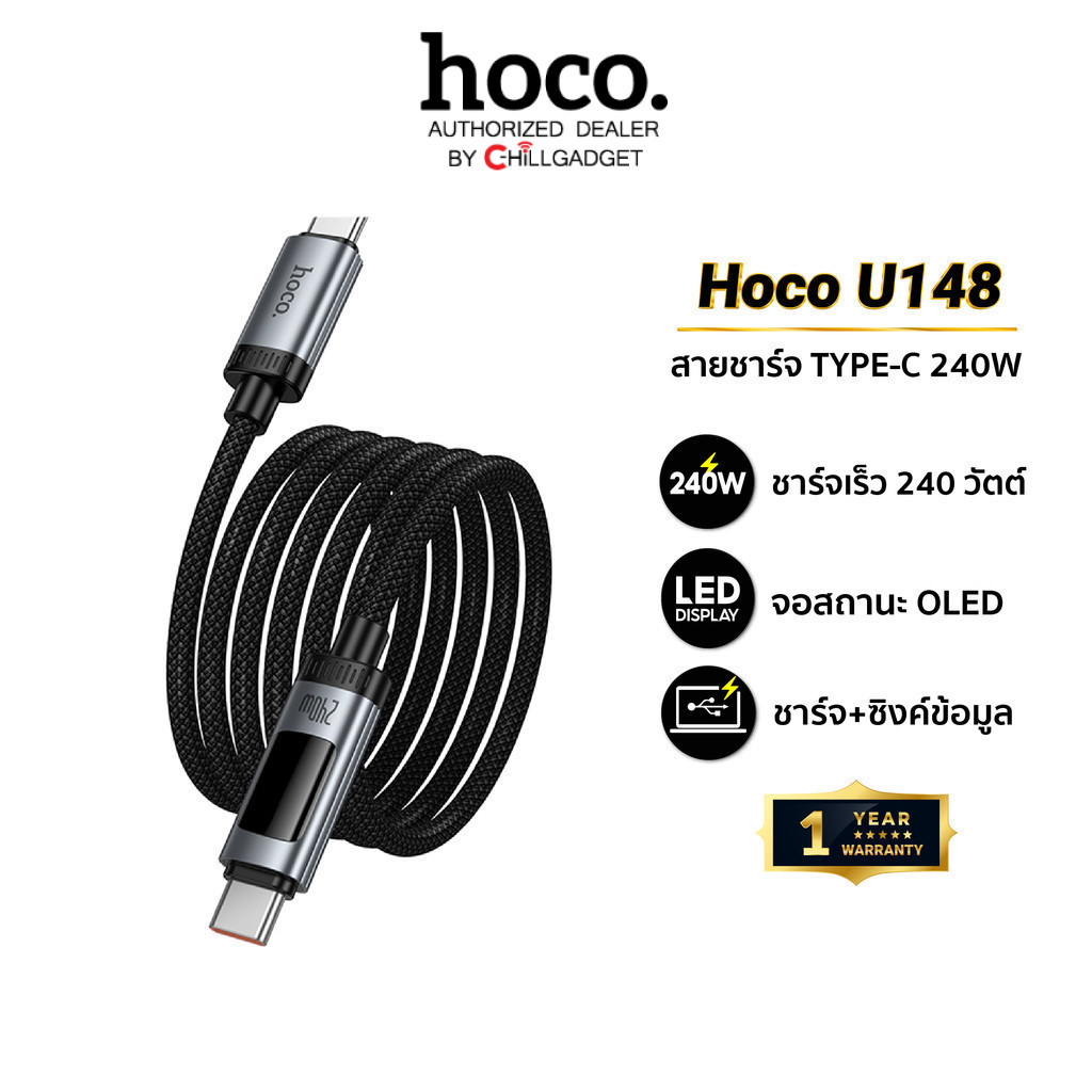 Hoco U148 สายชาร์จเร็ว พร้อมหน้าจอ OLED แสดงค่ากำลังไฟ รองรับ PD 27W / Type-C 100W / TC-TC 240W