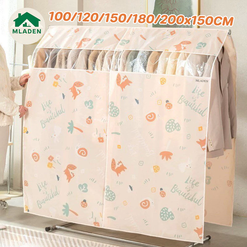 MLADEN ปลอกป้องกันฝุ่นเสื้อผ้า PEVA วัสดุ 100/120/150/180/200x150CM ลายดอกไม้ ถุงคลุมเสื้อผ้า