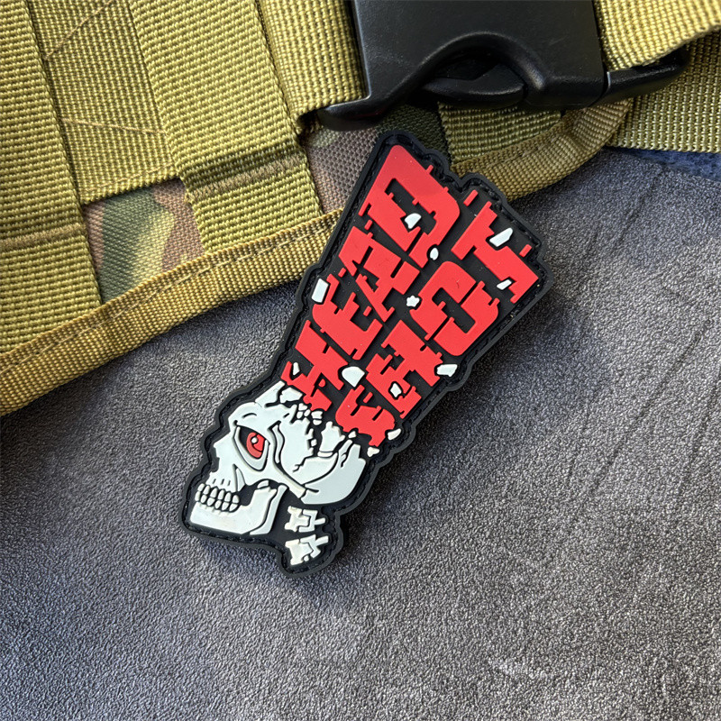 "HEAD SHOT" PVC Patch บนเสื้อผ้า Morale Badge Hook Loop Patch กระเป๋าเป้สะพายหลังสติกเกอร์ Armband