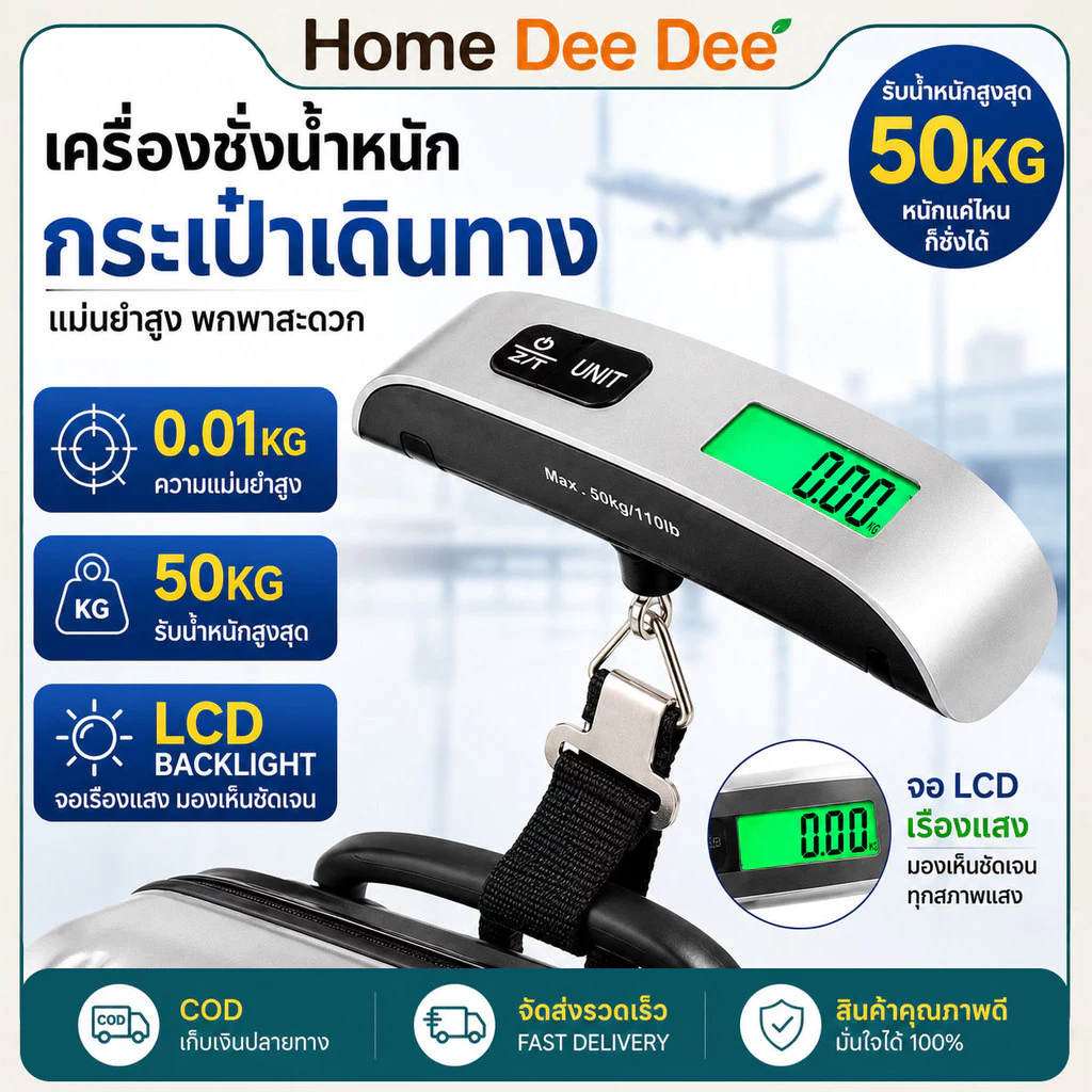 COD ตาชั่งกระเป๋าเดินทาง ดิจิตอล ที่ชั่งน้ำหนักกระเป๋า พกพาสะดวก ชั่งได้สูงสุด 50kg