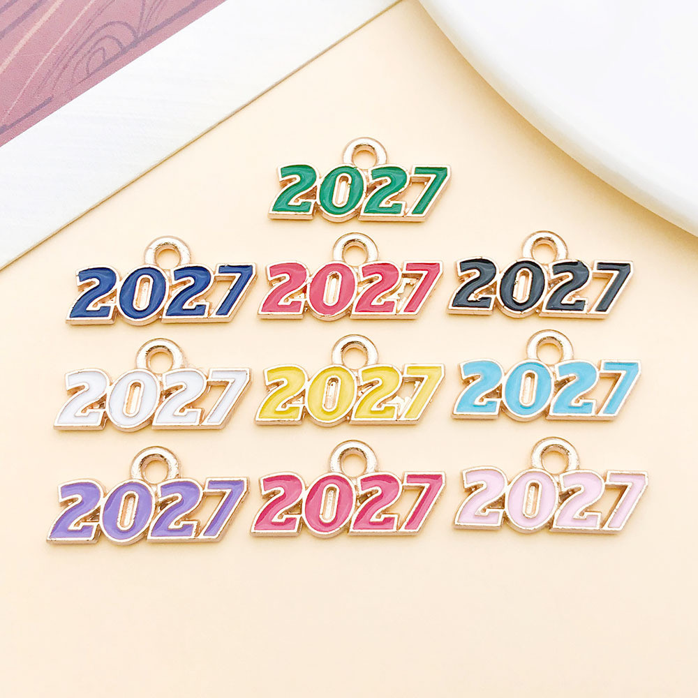 10 สีขนาดเล็กขนาด 9 * 18mmKC Gold Oil หยดตัวเลข 2027 จี้ DIY สร้อยข้อมือสร้อยคออุปกรณ์เครื่องประดับ 