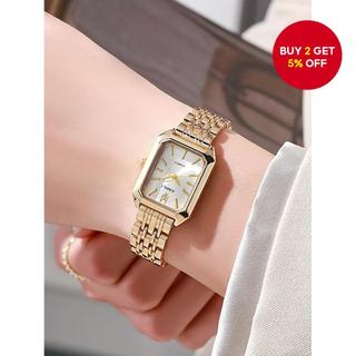 Elegant Golden Rectangular Women's Quartz Watch - Steel Band with Square Dial, Perfect Birthday Gift, For Christmas Gift