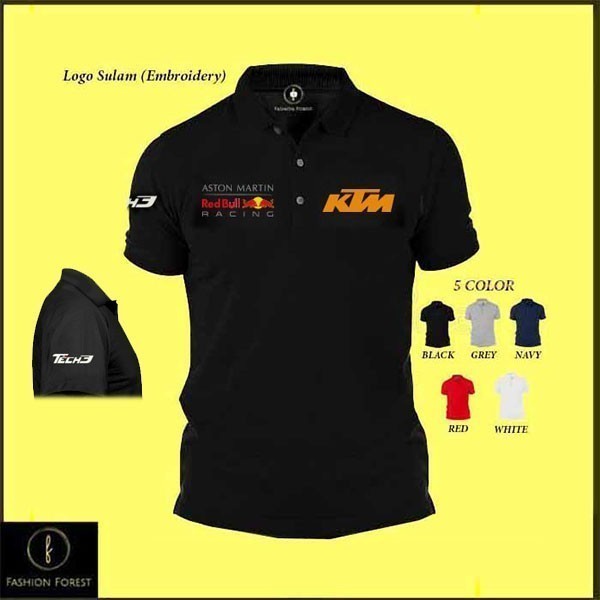 ✨ NEW ไมโครไฟเบอร์แห้งเร็ว Jersi Jersey Polo T เสื้อโลโก้ Sulam เย็บปักถักร้อย KTM RedBull Racing