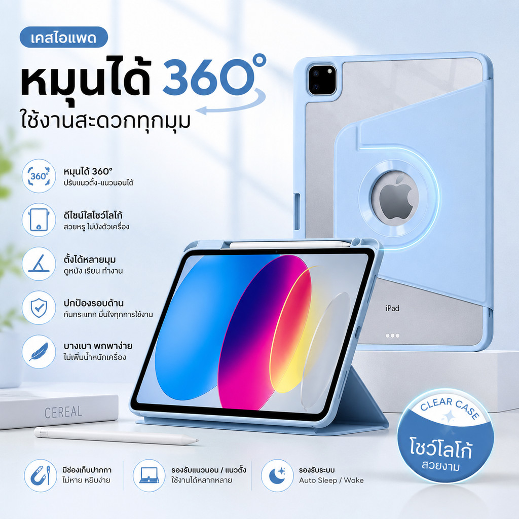 เคส iPad สำหรับ iPad รุ่นที่ 11, Air 4/5, Pro 11, iPad รุ่นที่ 7/8/9/10, Air 6, Air 7, iPad ขนาด 11 