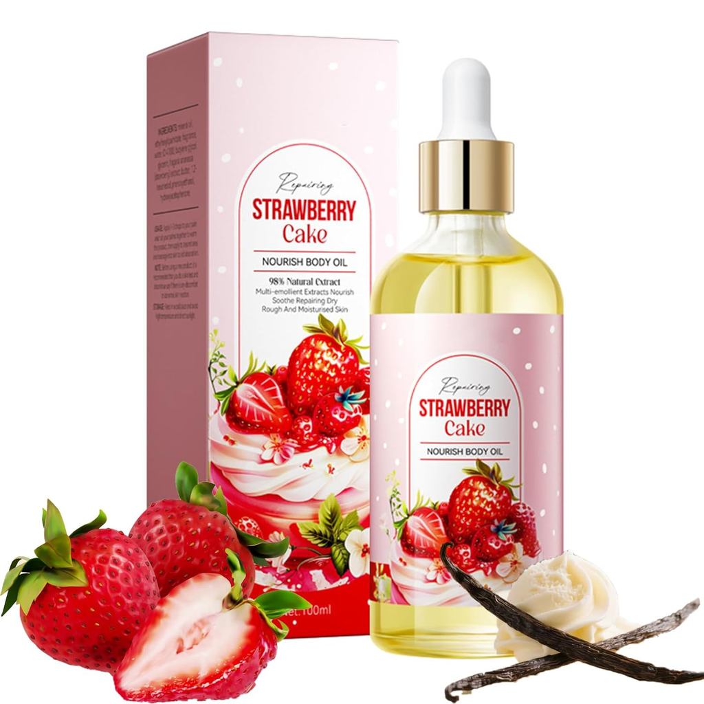 Grosspe 3.5 Fl Oz After Shave Body Oil ผู้หญิง, น้ํามันบํารุงผิวกายกลิ่นสตรอเบอร์รี่และวานิลลาสําหรั