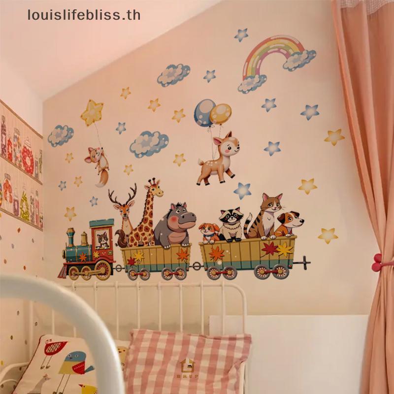 Louislifebliss การ์ตูนสัตว์รถไฟ Wall Stier ที่ถอดออกได้ PVC ตกแต่งผนังสําหรับเนอสเซอรี่ห้องนอนเด็กตก