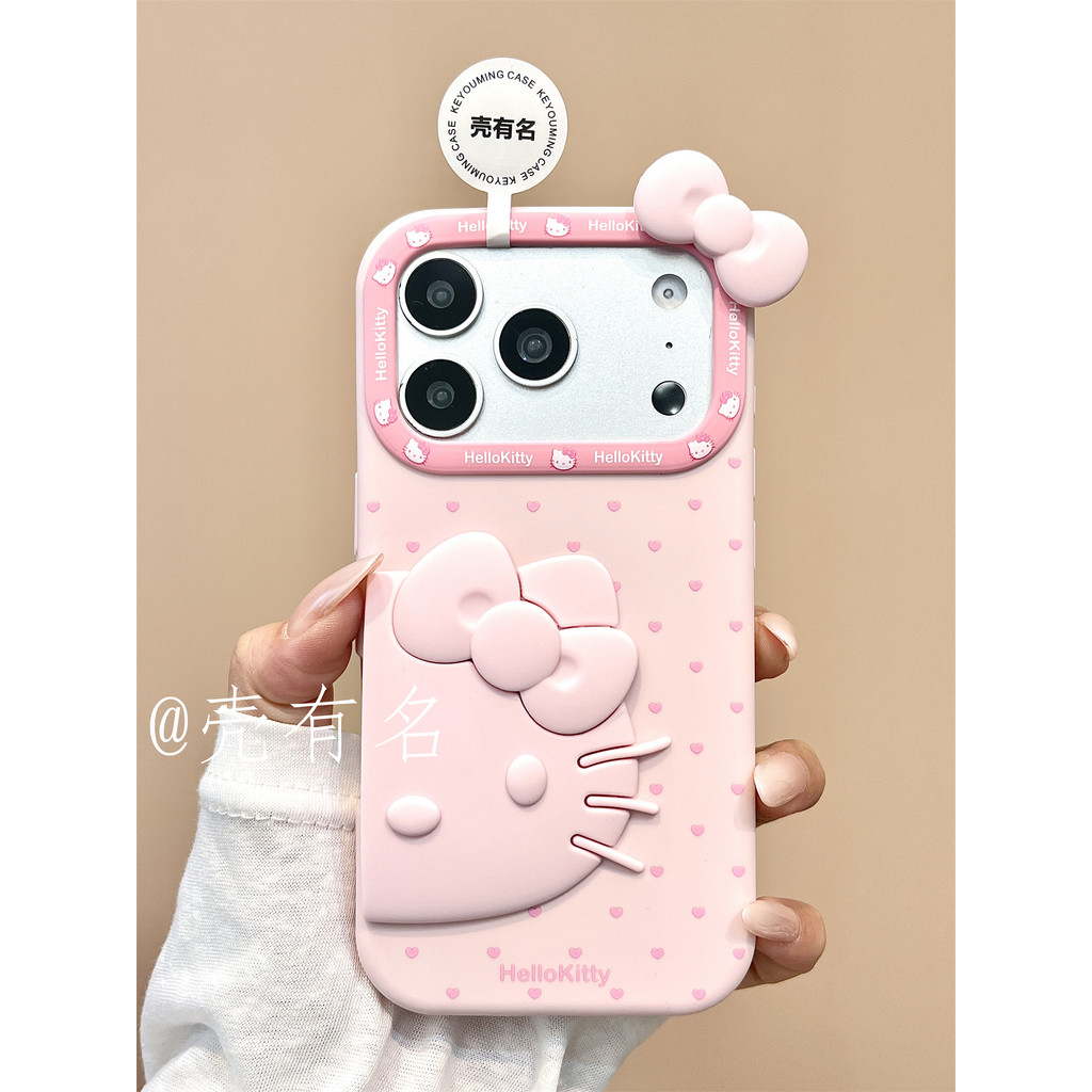 เคสโทรศัพท์หัวใจ Polka Dot Bow Cat ซิลิโคนอ่อนนุ่มกันกระแทกสไตล์น่ารักสําหรับ iPhone 17 Pro Max 16 Pro Max 15 Pro Max 14 Pro Max