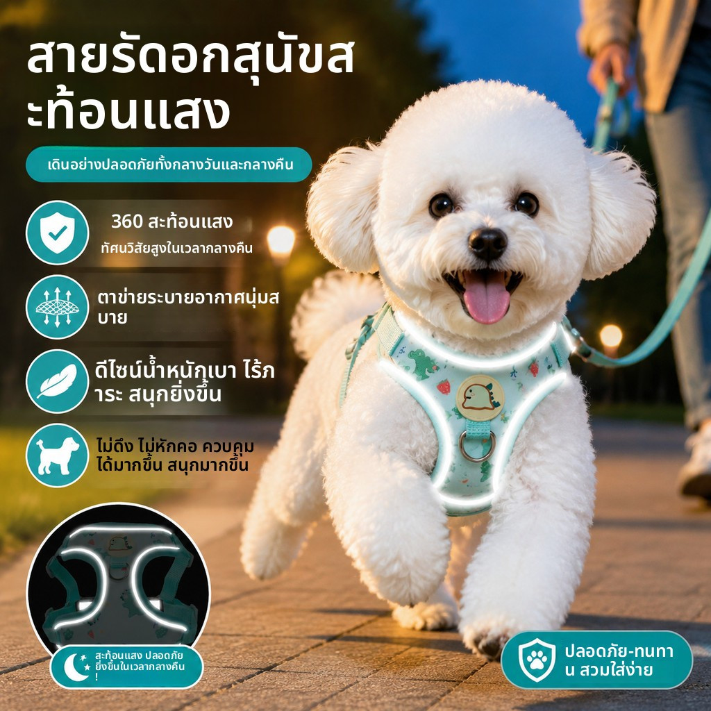 ชุดสายรัดและสายจูงพิมพ์ลายไดโนเสาร์สะท้อนแสง, เสื้อกั๊กป้องกันEscape Safety Night (XS-L)