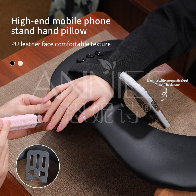 ANNIES รัสเซียเล็บ U-Shaped Hand หมอนผู้ถือโทรศัพท์มือถือพับ High-End หรูหรานุ่ม Beveled ผู้ถือมือเล็บเครื่องมือ