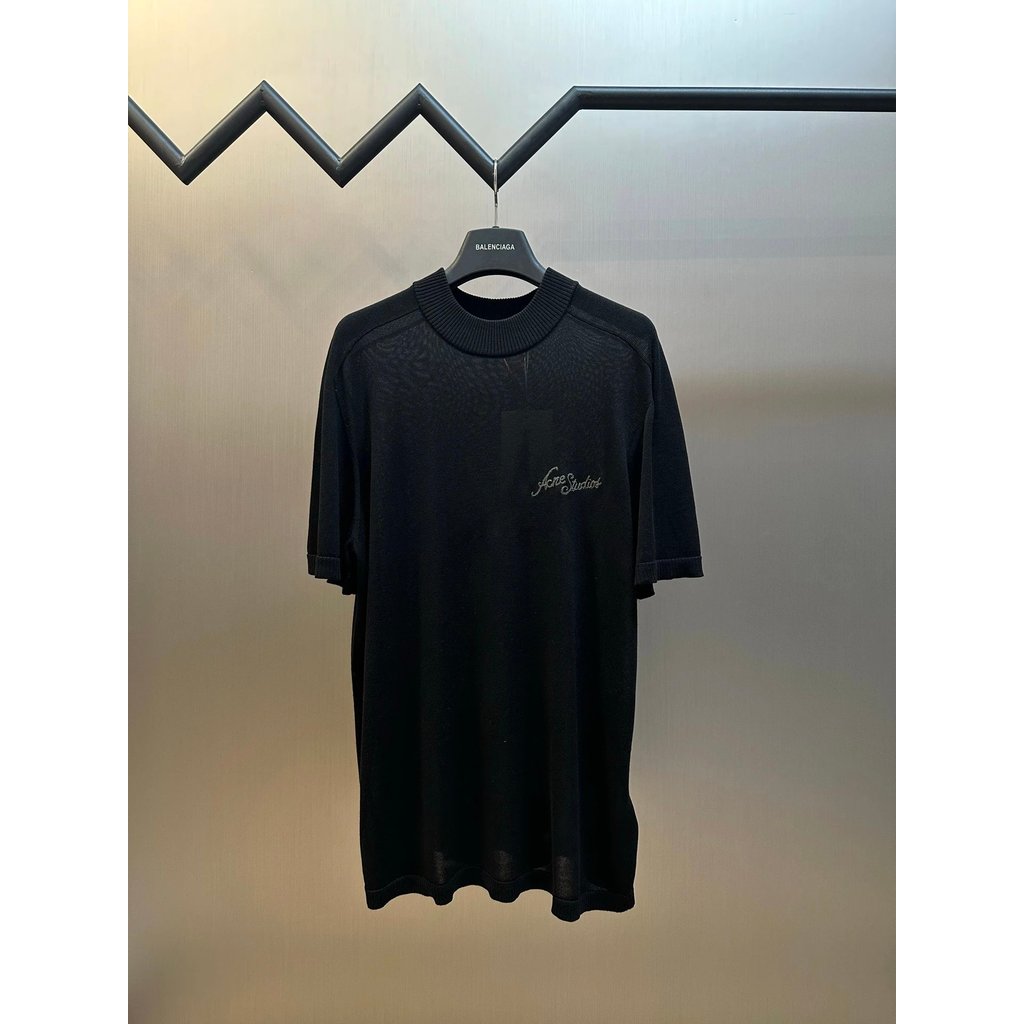 ระดับเพดาน ACNE Signature Letter โลโก้ปัก High-End แฟชั่น All-Match สบาย Breathable รอบคอสบายๆแขนสั้