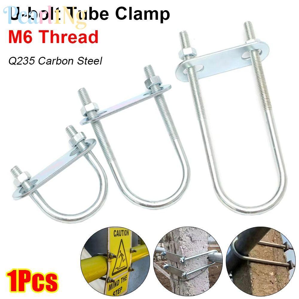 PEARLTH 1 ชิ้นท่อ U-Clamp, สกรูชุบสังกะสี Q235 เหล็กคาร์บอน M8 แคลมป์ท่อกลม, พร้อม Baffle มุมขวา U-bolt สําหรับหลอดกลม