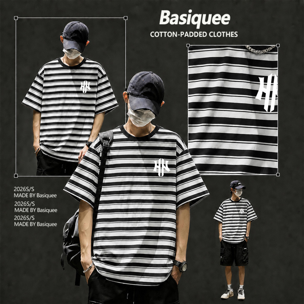 Basi💥สินค้าใหม่! เสื้อยืดลายทาง แบบหลวม Unisex ผ้าฝ้ายพรีเมี่ยม เนื้อนุ่มพิเศษ ลาย "You are Guilty" พร้อมส่ง COD📦
