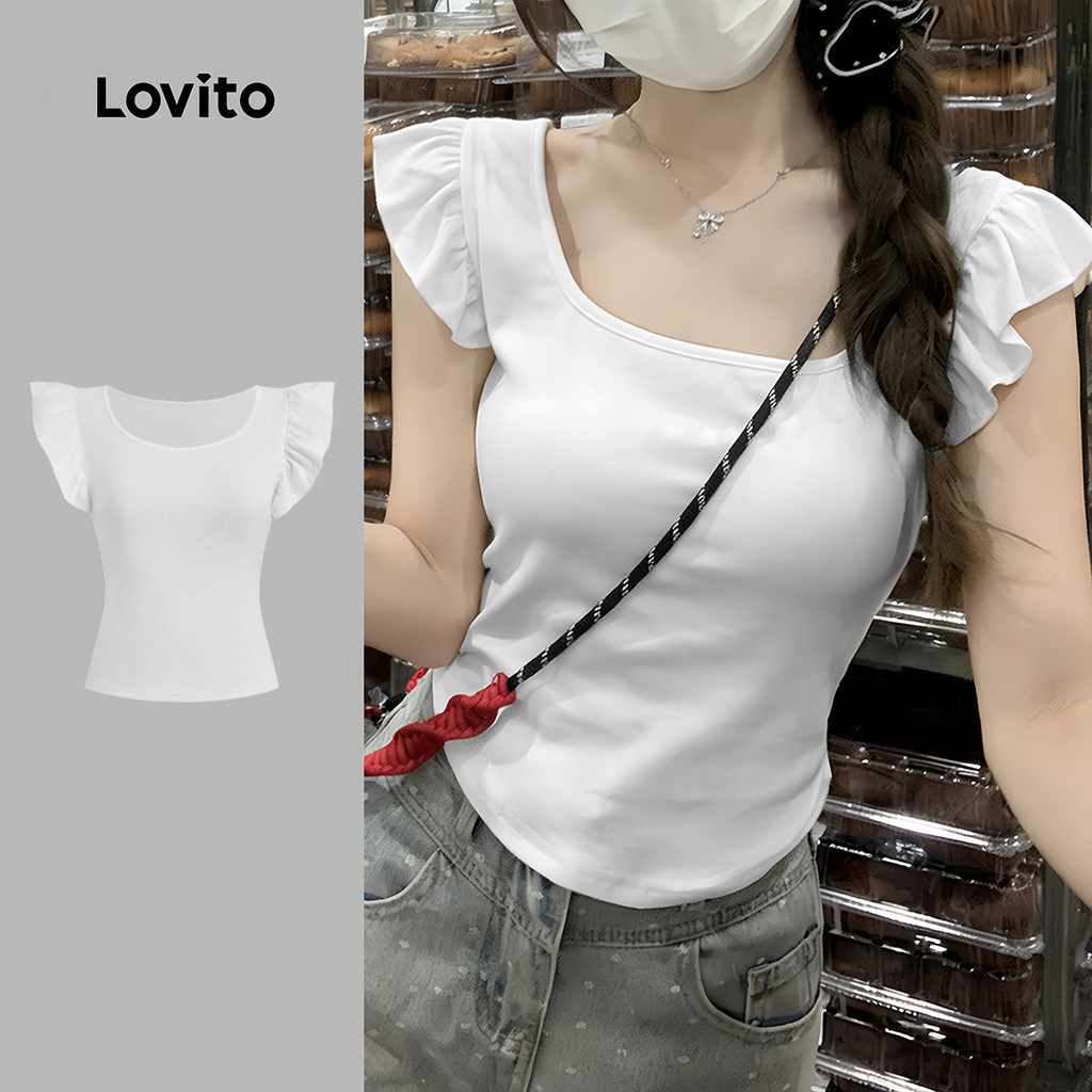 Lovito เสื้อยืดน่ารัก ใส่สบาย สําหรับฤดูใบไม้ผลิ/ฤดูร้อน สีขาวสําหรับผู้หญิง LK5AD188