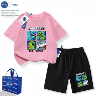 NASA ร่วมแบรนด์ My World Creeper สุดหล่อ กางเกงขาสั้นแขนสั้นฤดูร้อนตัวใหม่สำหรับเด็กชายและเด็กหญิงทั้งขนาดกลางและใหญ่