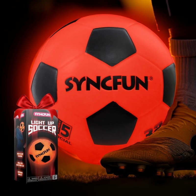 Glow in The Dark Soccer Ball, Light Up Soccer Ball Games, Glowin สีแดง