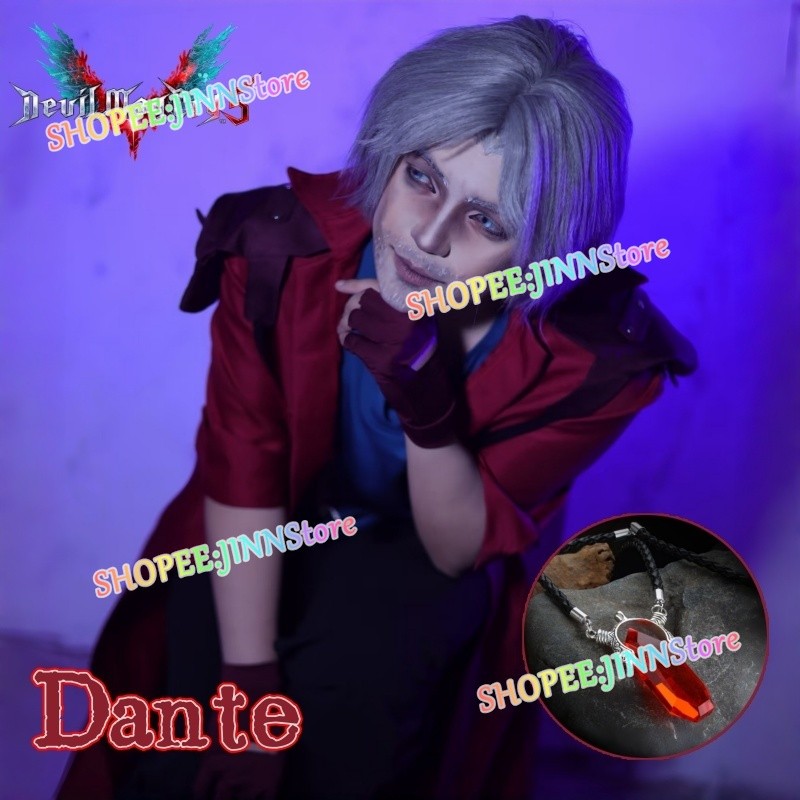 -JINN-Game DMC5 DANTE คอสเพลย์ DEVIL MAY CRY คอสเพลย์สีแดงเครื่องแบบสร้อยคอชุดอะนิเมะ Carnival ชุด