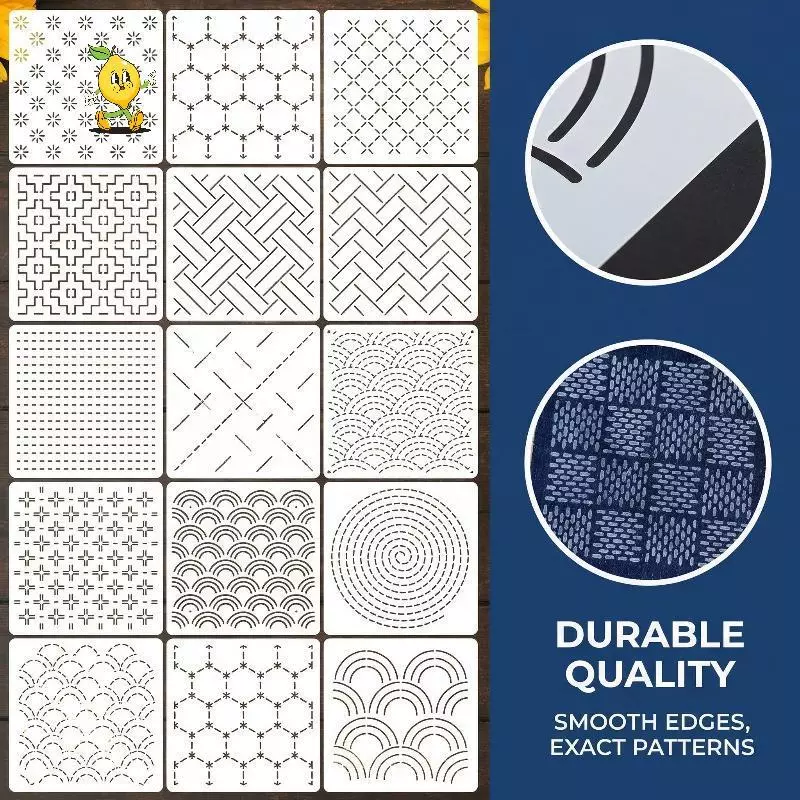 [mozh-t] Patchwork Sashiko เย็บปักถักร้อยลายฉลุชุดนํากลับมาใช้ใหม่ผ้านวมแม่แบบชุดสําหรับ DIY หัตถกรรมเย็บตกแต่งโครงการ