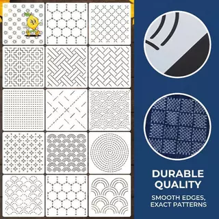 [mozh-t] Patchwork Sashiko เย็บปักถักร้อยลายฉลุชุดนํากลับมาใช้ใหม่ผ้านวมแม่แบบชุดสําหรับ DIY หัตถกรรมเย็บตกแต่งโครงการ