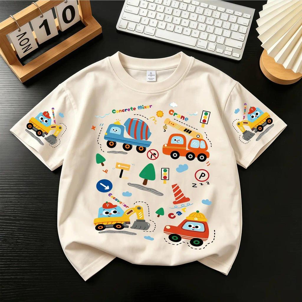 สินค้าใหม่ประจำฤดูร้อนปี 2026: เสื้อยืดแขนสั้นคุณภาพสูง – ไอเท็มที่ต้องมีในฤดูร้อน!เสื้อยืดเด็กพิมพ์ลายรถยนต์น่ารัก