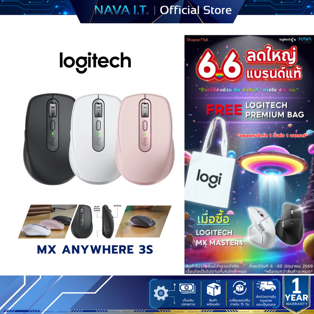 LOGITECH MX ANYWHERE 3S WIRELESS MOUSE SILENT CLICK เมาส์ไร้สาย เมาส์เสียงเงียบ