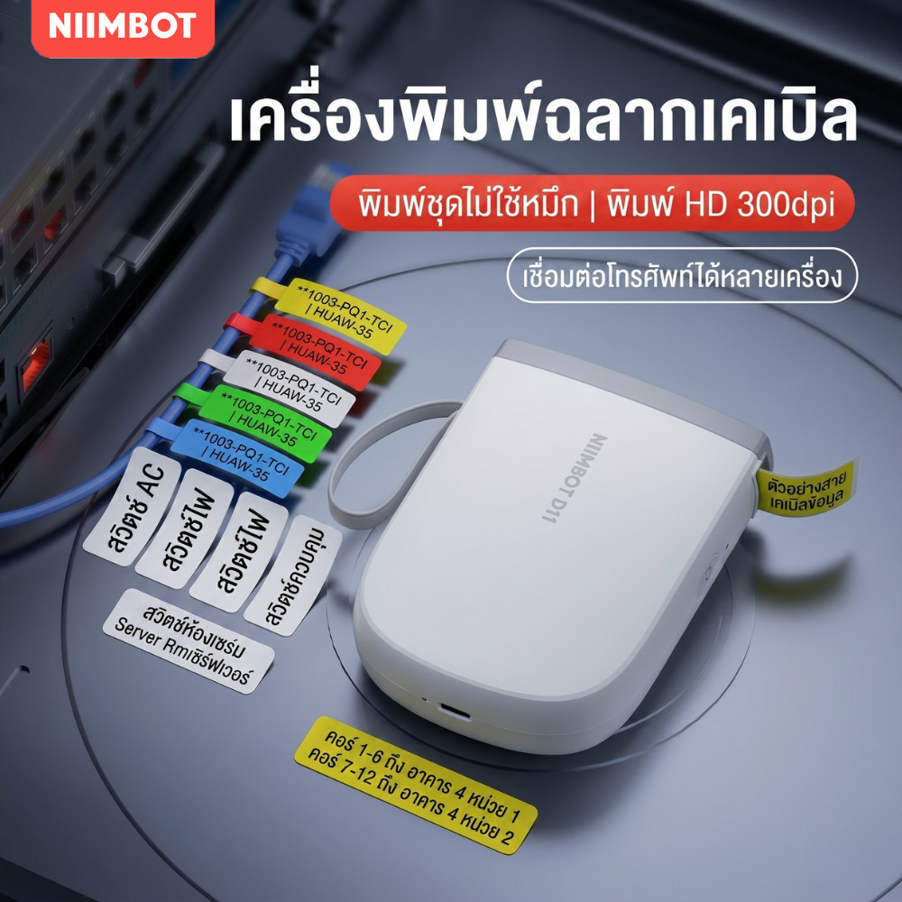 NIIMBOT D11H เครื่องปริ้นสติกเกอร์ ใช้คู่ฉลากสายไฟ สำหรับติดป้ายเบรกเกอร์ไฟฟ้า ตู้ไฟ และแผงควบคุมไฟ
