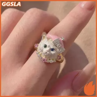 GGSLA แฟชั่น 3ง ลูกสุนัขลูกแมวแหวนเคลือบสัตว์ออกแบบด้วยมงกุฎโบว์สําหรับผู้หญิงเครื่องประดับของขวัญใหม่