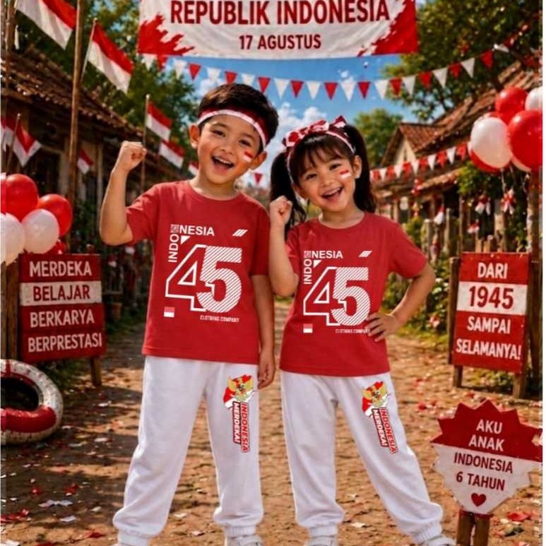 AS_STORE99 - 81TH ANNIVERSARY INDONESIAN T-SHIRT SET / BABY & CHILDRENS JOGGER SHORT T-SHIRT AND LON