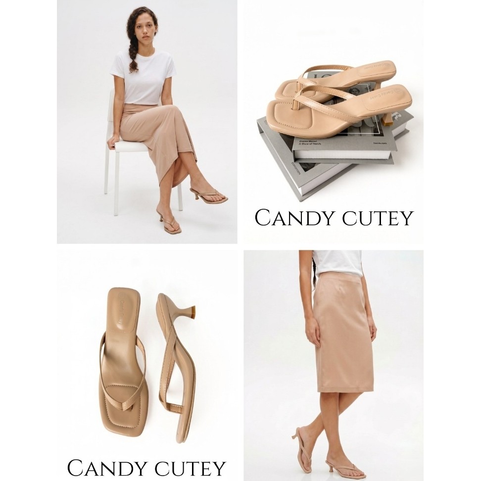 Candy Cutey  รองเท้าส้นคีบดีไซน์เรียบหรู ส้นเตี้ย ใส่เดินสบาย ช่วยให้ลุคดูสูงเพรียว แมทช์ง่ายได้ทุกวัน