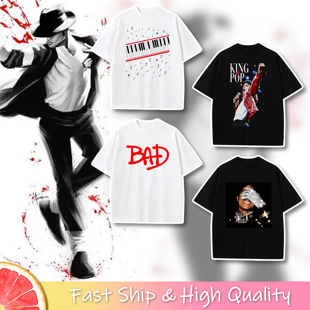 Michael Jackson เสื้อสําหรับเด็ก Boy 100 ภาพยนตร์ผ้าฝ้าย King of Pop Beat It Tshirt เปียโน Unisex Casual Vintage เสื้อผ้า