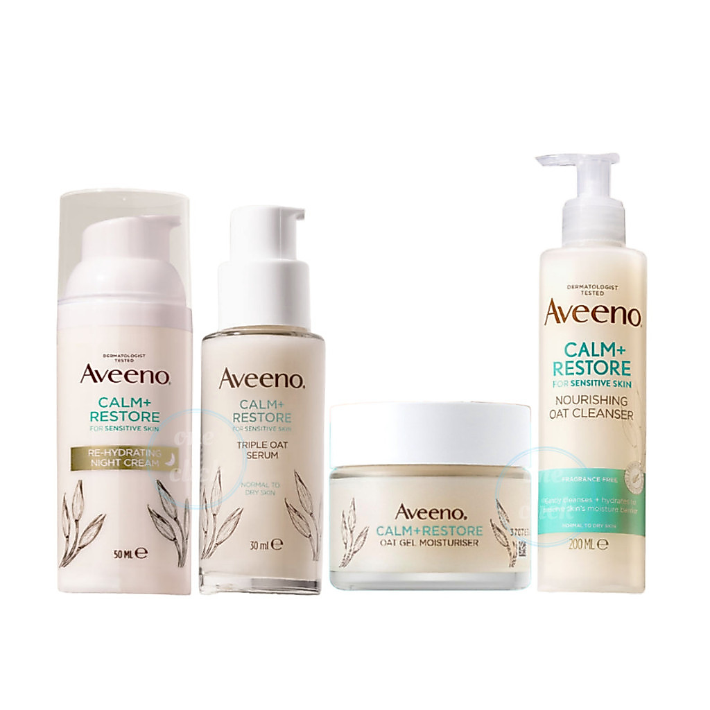 Aveeno Calm + Restore Oat Series - มอยเจอร์ไรเซอร์ เจล / ไนท์ครีม / เซรั่ม / คลีนเซอร์ สำหรับผิวแพ้ง่าย