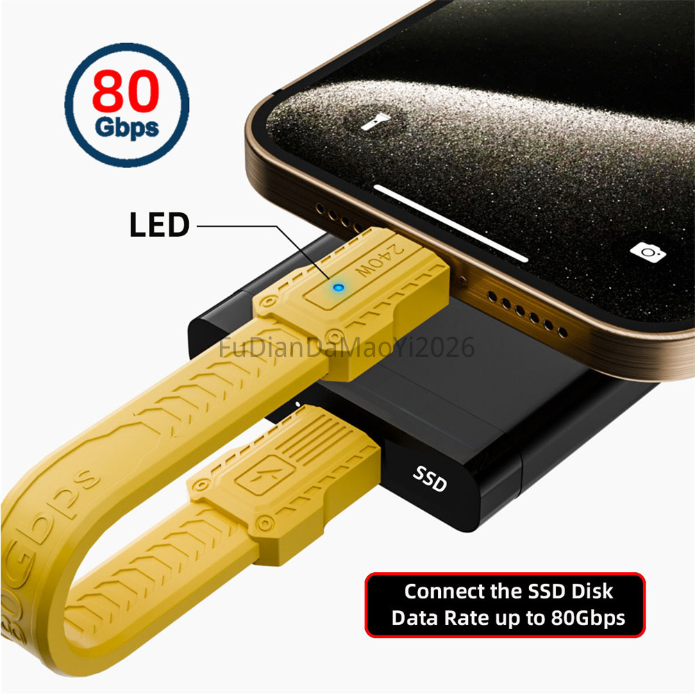 FUDIANDA USB4.0 แบน Slim FPC สาย 80Gbps สายคล้องคอ 240W 16K @ 30hz 8K @ 60Hz 5K ใช้งานร่วมกับ USB4.0