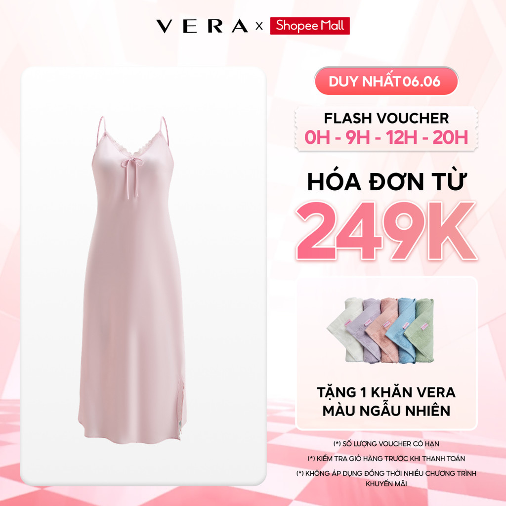 Vera Darling Rosé ชุดเดรสสองชิ้นลูกไม้ซาตินธรรมดาของผู้หญิง - V0800