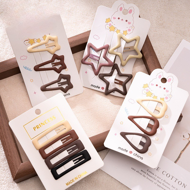 2026 Khaki series BB กิ๊บติดผม sempit rambut pin ชานม คลิปสีอบอุ่น กิ๊บติดผมกลวง