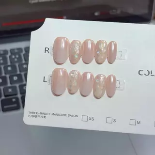 T074 เล็บปลอมสําเร็จรูป ทำด้วยมือ 10 ชิ้น/กล่อง สีแอปริคอตนม แคทอาย กันน้ำ มีสไตล์ มีระดับ ประณีต สวมง่าย ใช้ซ้ำได้ เล็บปลอมเจล
