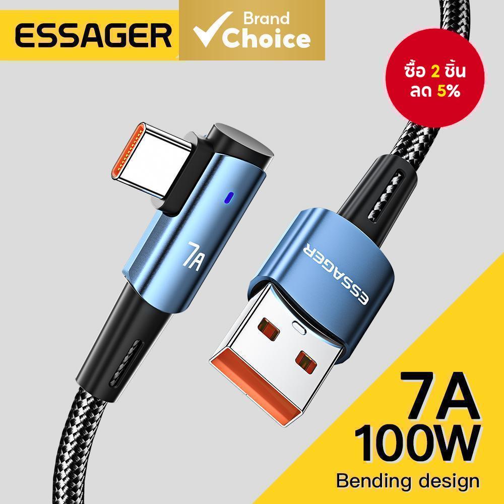 Essager 7A USB Type C สาย 90 องศาสําหรับ OPPO 100W Fast Charing สําหรับ Honor Huawei Oneplus มุม Realme Charger ข้อมูลลวด