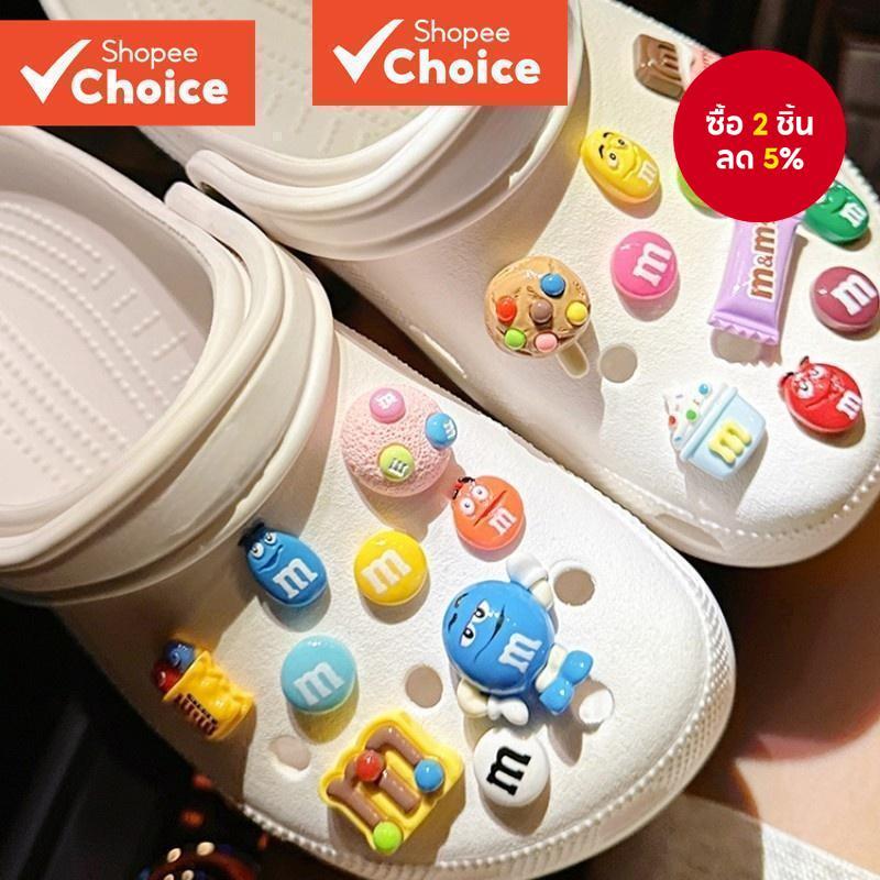 M*M Chocolate Candy Shiny Rainbow Bean Jibz Set - Fun Lce Cream Lollipop Shoe Accessories For Croc 11pcs