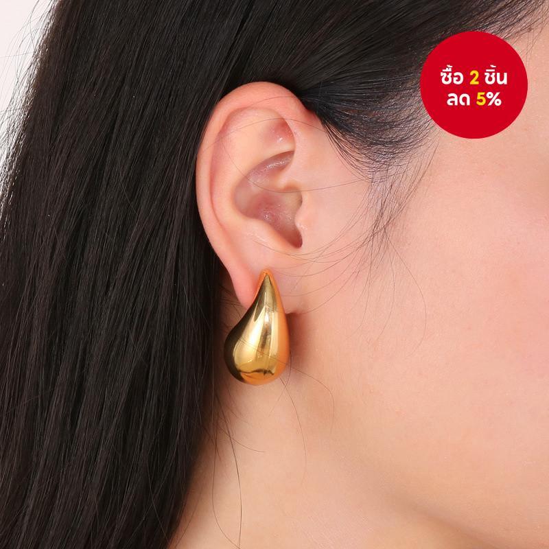 Vintage Gold Drop ต่างหูชุบ Chunky Dome สําหรับผู้หญิงสแตนเลสมันวาวหนาต่างหูทรงหยดน้ํา Dupes น้ําหนักเบา Hoops