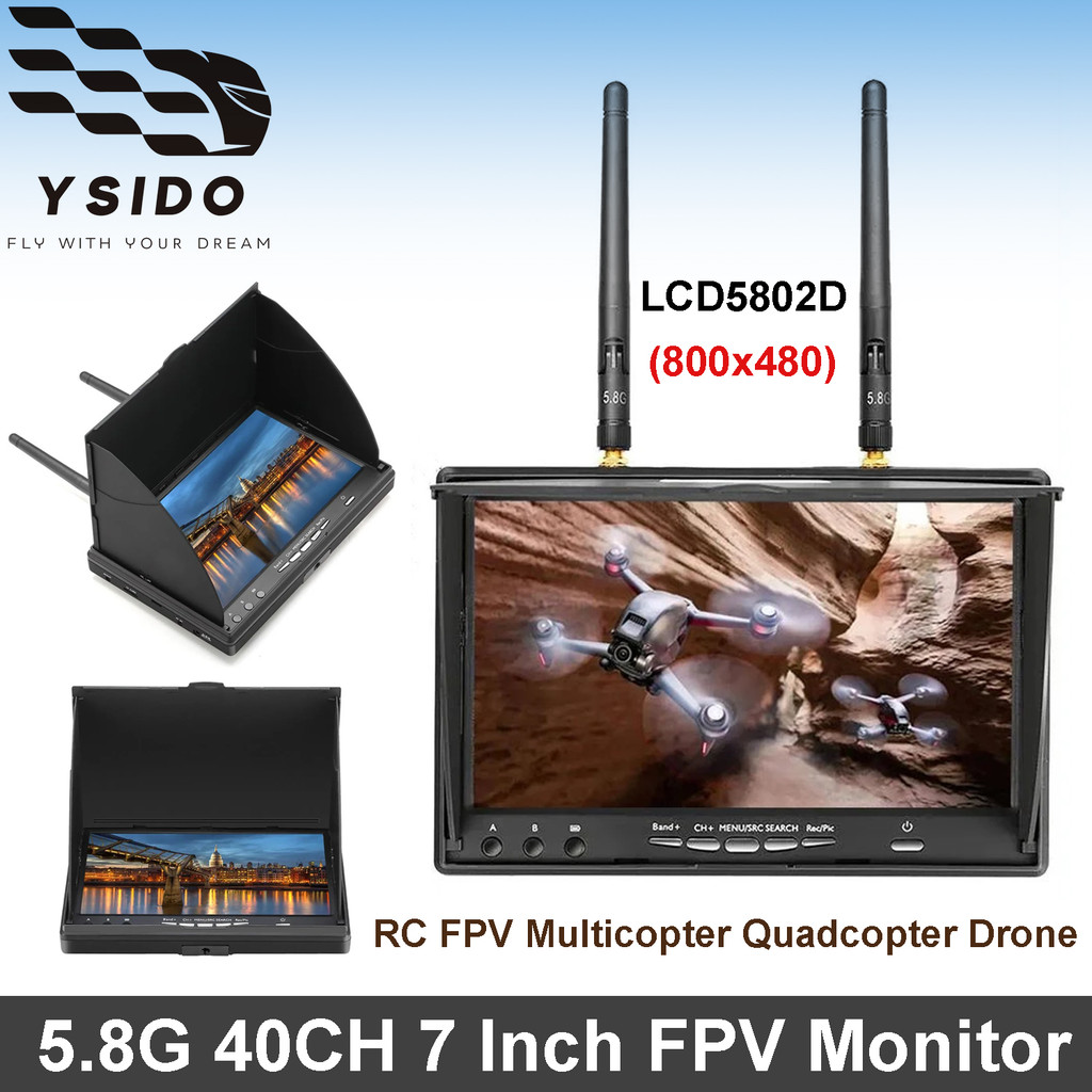 LCD5802D FPV Monitor พร้อม DVR 5.8G 40CH 7 นิ้วหน้าจอ LCD 800x480