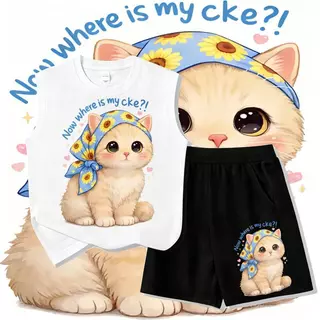 [COD]（ชุดเสื้อกั๊กและกางเกงสั้นเด็ก）เสื้อกล้ามครบรอบCAT style 2 ชิ้น แฟชั่น เซ็ตชุดเด็ก เสื้อ+กางเกง ชุดสองชิ้น+New เสื้