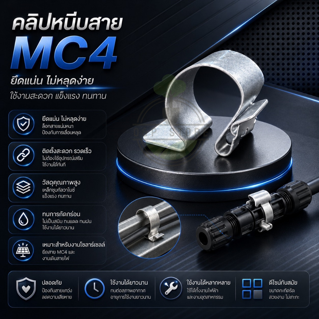 คลิปยึดสาย MC4 สแตนเลส 304 หนีบขอบแผงโซล่าเซลล์ ตัวล็อกสายไฟโซล่าเซลล์ แบบหนีบโครงแผงสแตนเลสแท้