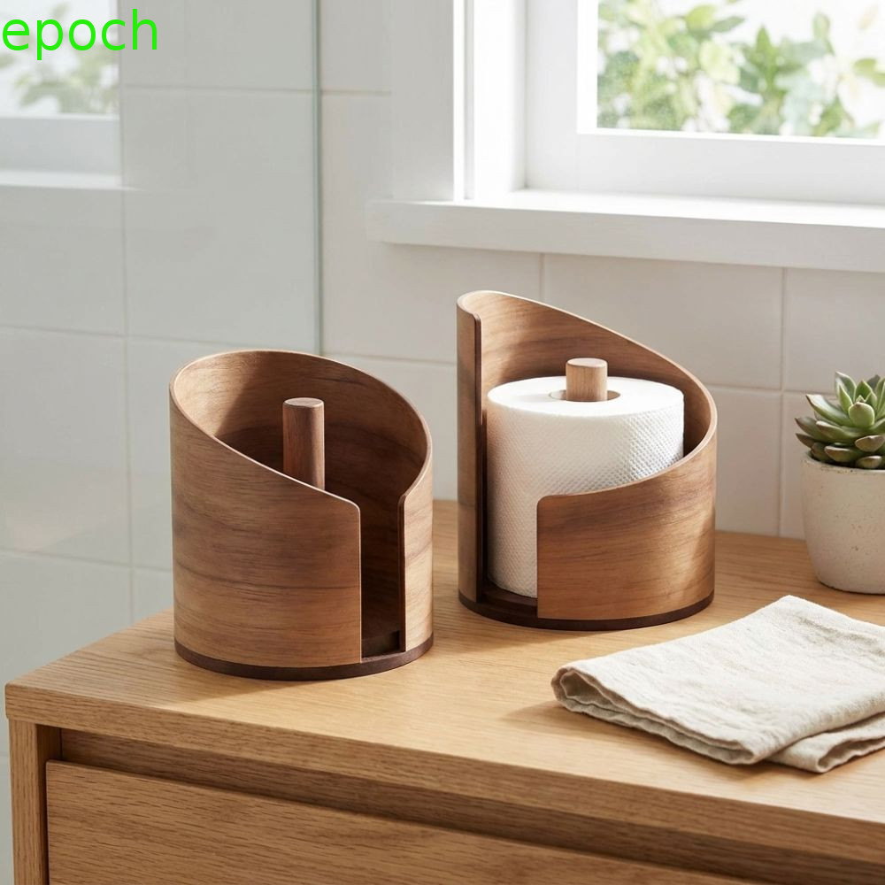 EPOCH ที่ใส่กระดาษเช็ดมือไม้, กล่องเก็บกระดาษทิชชู่ฐานกันลื่นไม้ธรรมชาติ, ประหยัดพื้นที่ INS Minimalist Stable Retro ที่ใส่ผ้าเช็ดปากห้องน้ํา