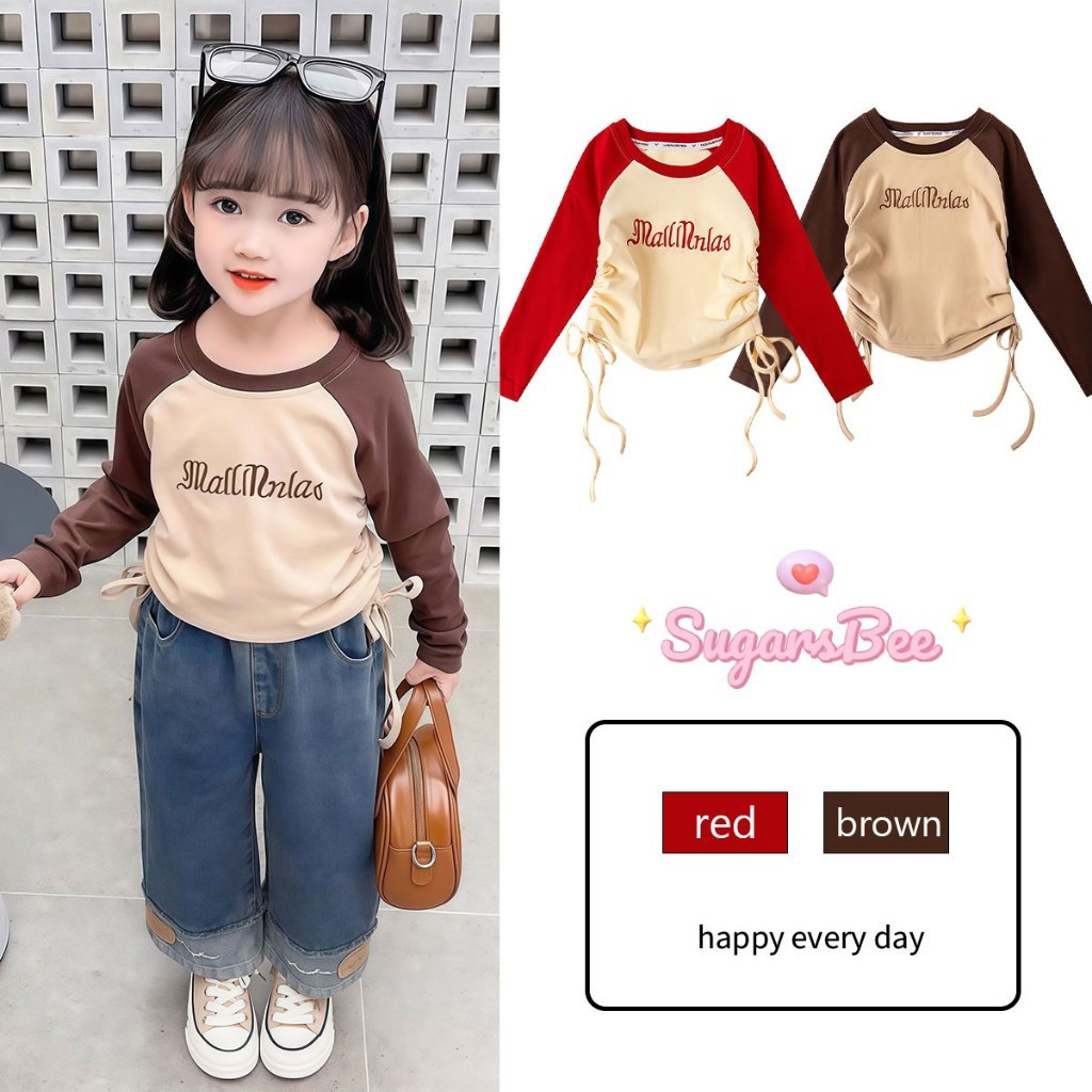 SweetKids พร้อมส่งจากกทม🌸เสื้อแขนยาวเด็ก🍓เสื้อยืดสไตล์เกาหลีรุ่นใหม่ ดีไซน์จีบและพิมพ์ มีสไตล์และเรียบง่าย ผ้าเนื้อนุ่ม