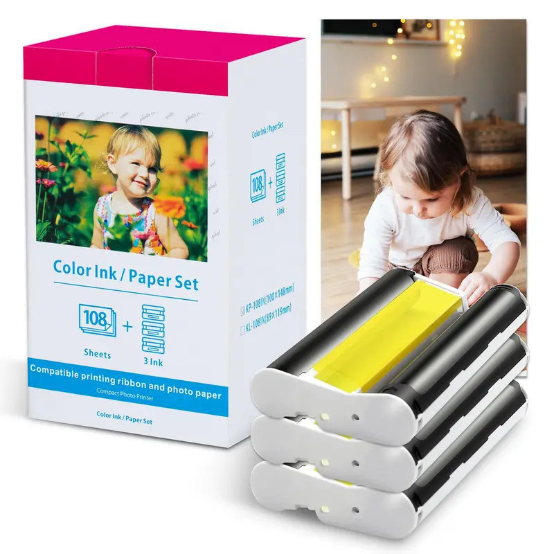 ชุดกระดาษภาพ Canon Selphy CP1300 CP1500 CP1200 เครื่องพิมพ์ KP-108IN 10x15 ซม. 6 x4 108 แผ่น 3 สีหมึ