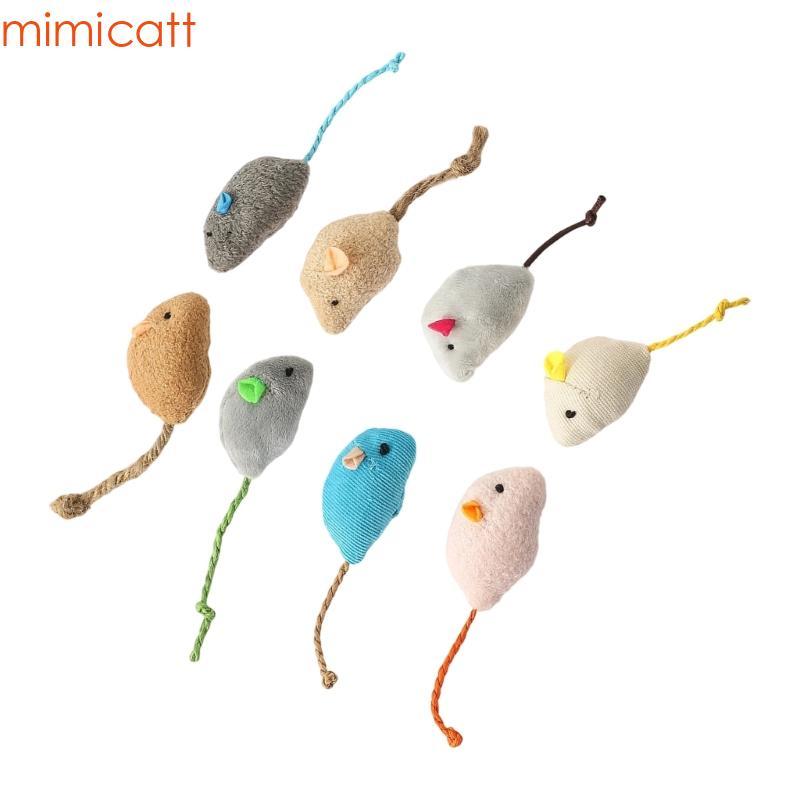Mim 8lots Durability ตุ๊กตาแมว Chewing ของเล่น Interactively Squeaking เมาส์จําลองของเล่นสําหรับแมวใ