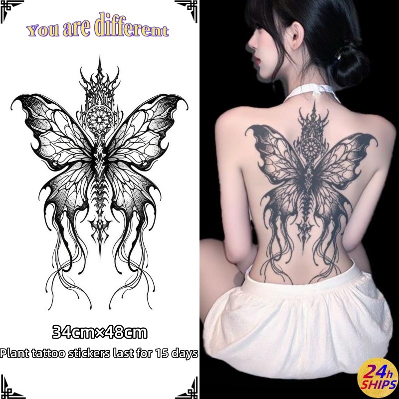 หางยาวลายผีเสื้อสาวเซ็กซี่กลับพืชสักสติกเกอร์รอยสักกันน้ํายาวนาน15วันสติกเกอร์ผิวชั่วคราวสักปลอม